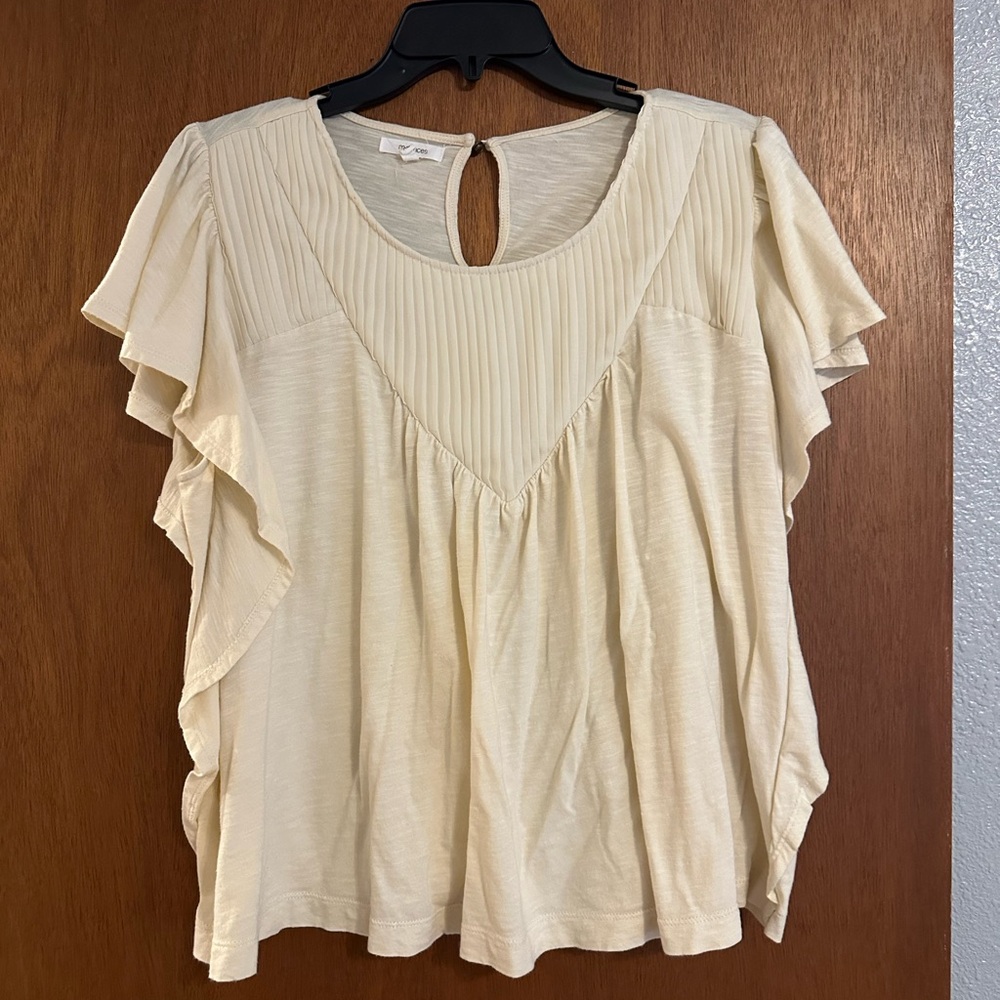 Maurices Cream Ruffle Sleeve Blouse
